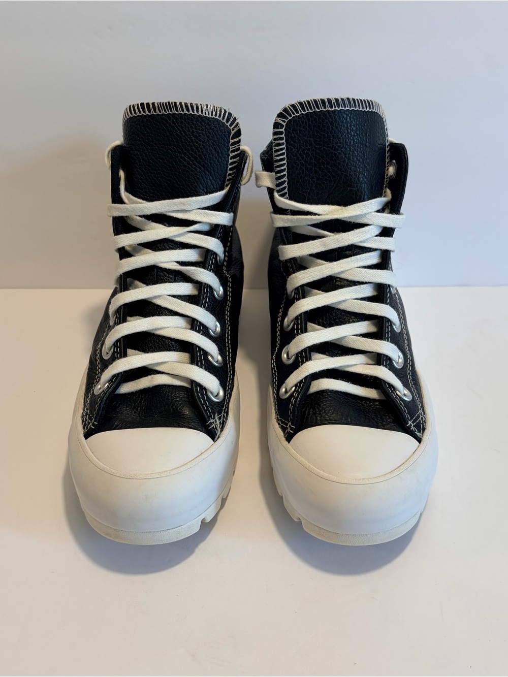 PRICE DROP Converse Women’s Leather Black and White High-Top Sneakers